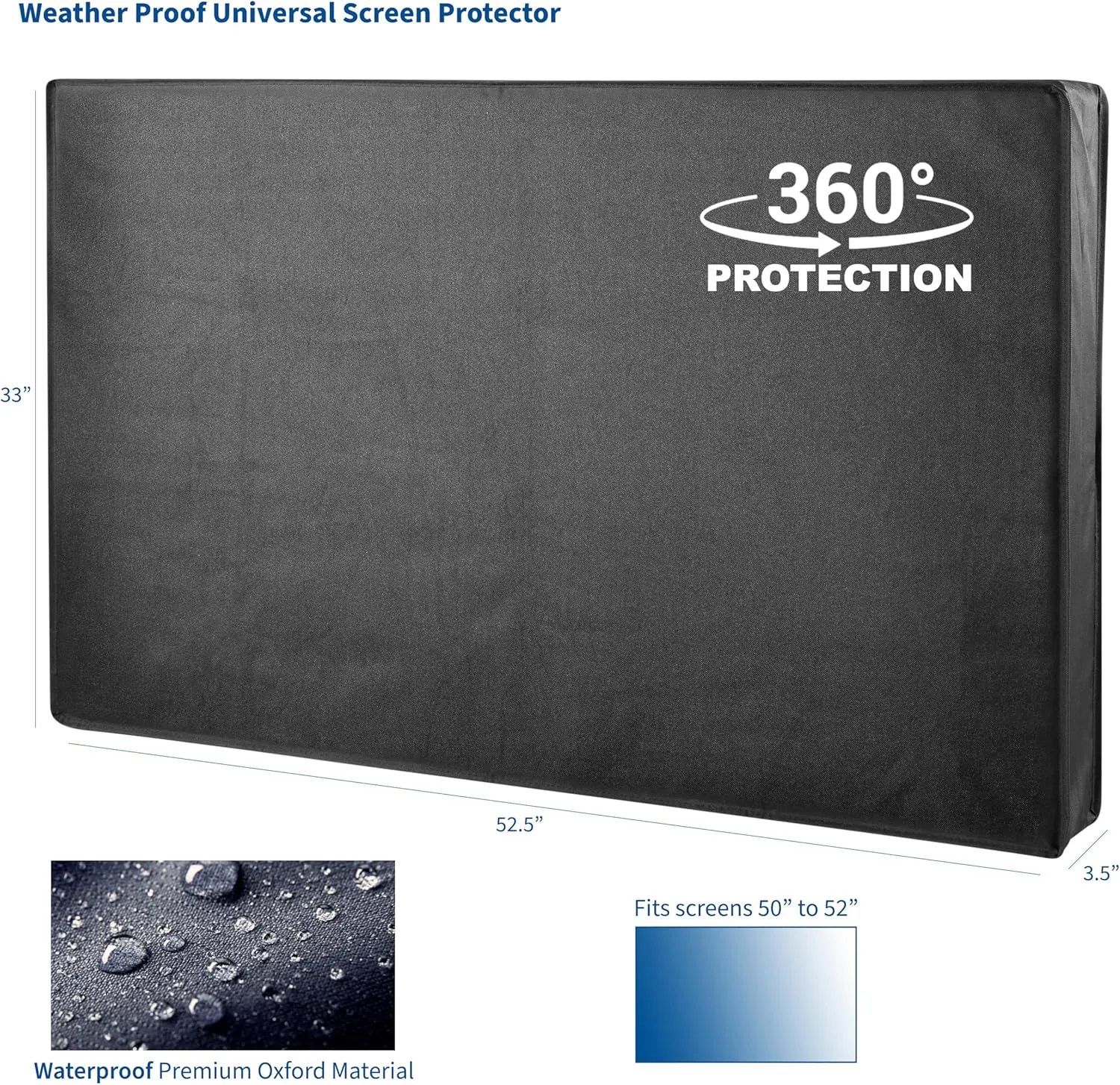 VIVO Flat Screen TV Cover Protector for 50 to 52 inch Screens, Universal, Outdoor, Weatherproof, Water Resistant, COVER-TV050B