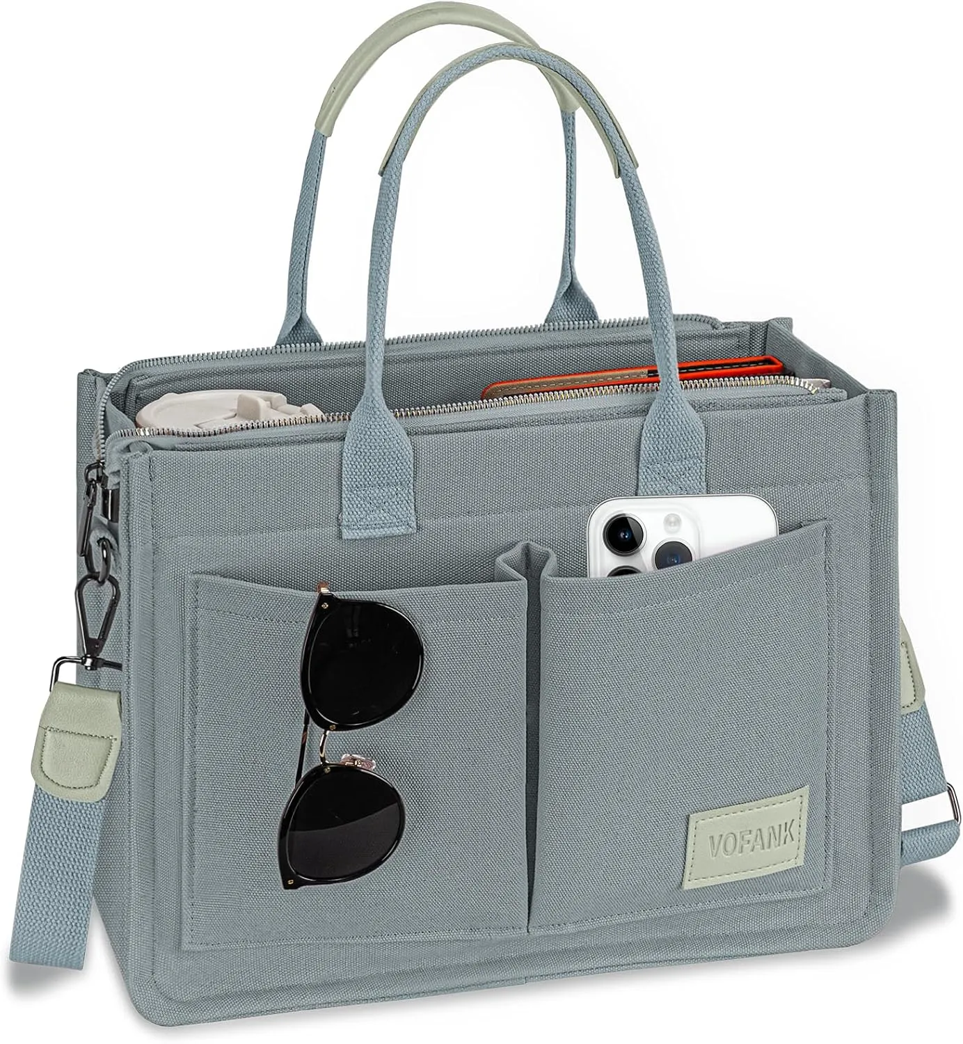 VOFANK Large Canvas Tote Bag for Women - Zipper Work Crossbody Purse Handbag Shoulder Satchel Travel Gym Everyday Bag