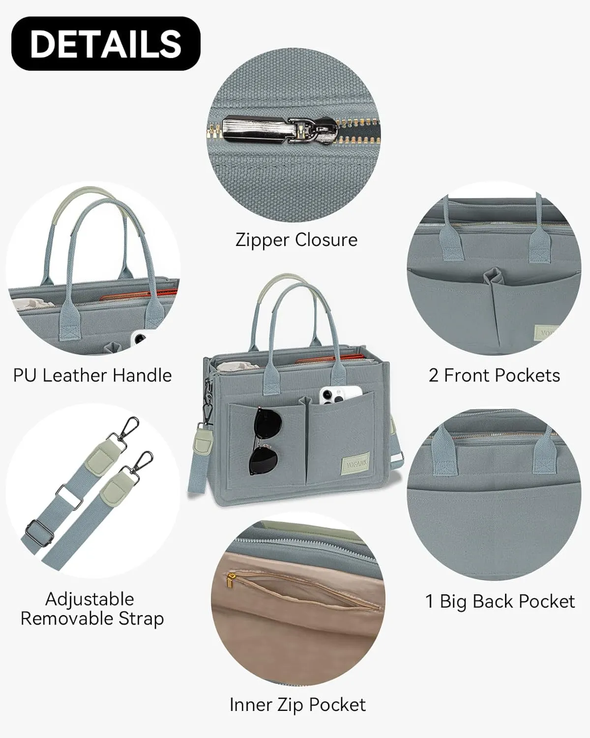 VOFANK Large Canvas Tote Bag for Women - Zipper Work Crossbody Purse Handbag Shoulder Satchel Travel Gym Everyday Bag