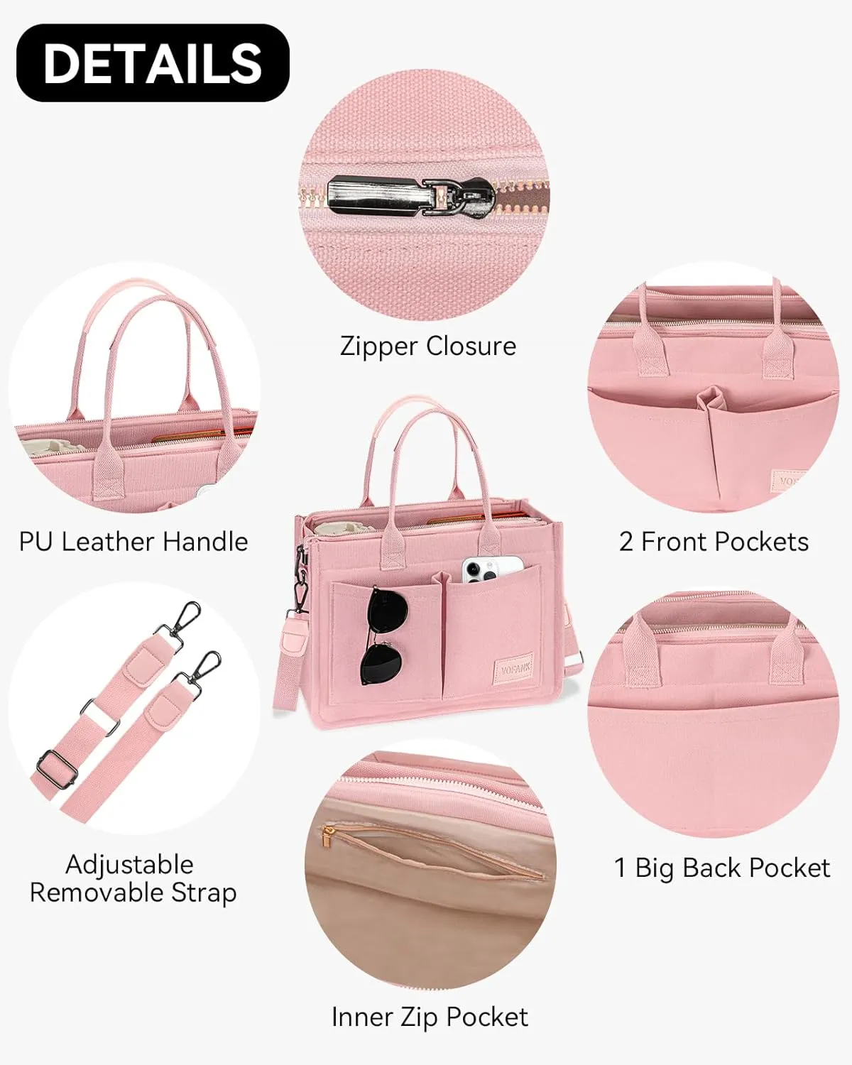 VOFANK Large Canvas Tote Bag for Women - Zipper Work Crossbody Purse Handbag Shoulder Satchel Travel Gym Everyday Bag