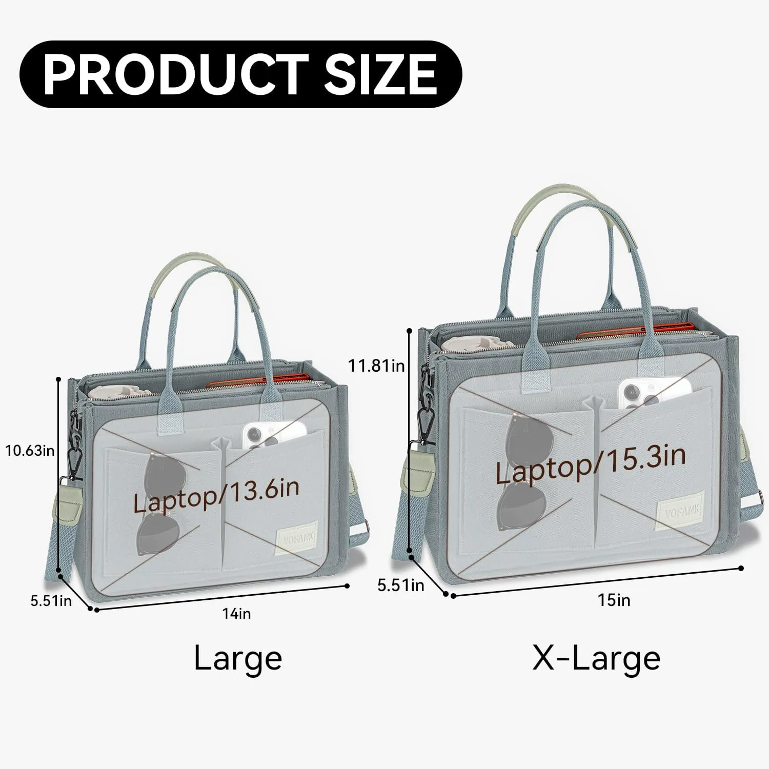 VOFANK Large Canvas Tote Bag for Women - Zipper Work Crossbody Purse Handbag Shoulder Satchel Travel Gym Everyday Bag