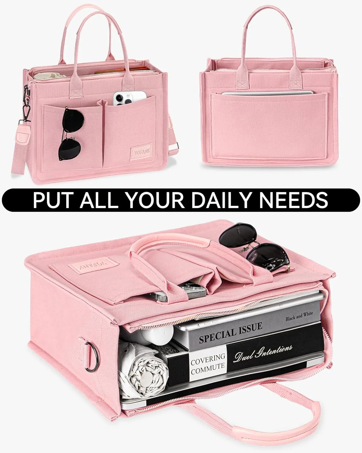 VOFANK Large Canvas Tote Bag for Women - Zipper Work Crossbody Purse Handbag Shoulder Satchel Travel Gym Everyday Bag