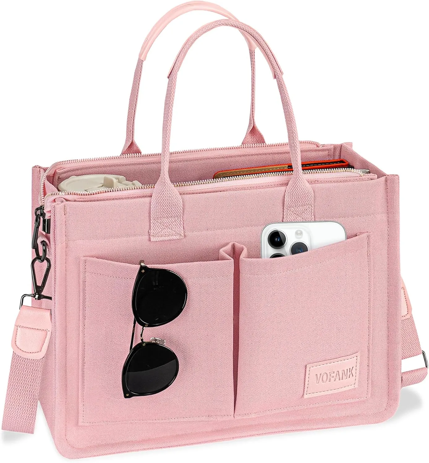 VOFANK Large Canvas Tote Bag for Women - Zipper Work Crossbody Purse Handbag Shoulder Satchel Travel Gym Everyday Bag