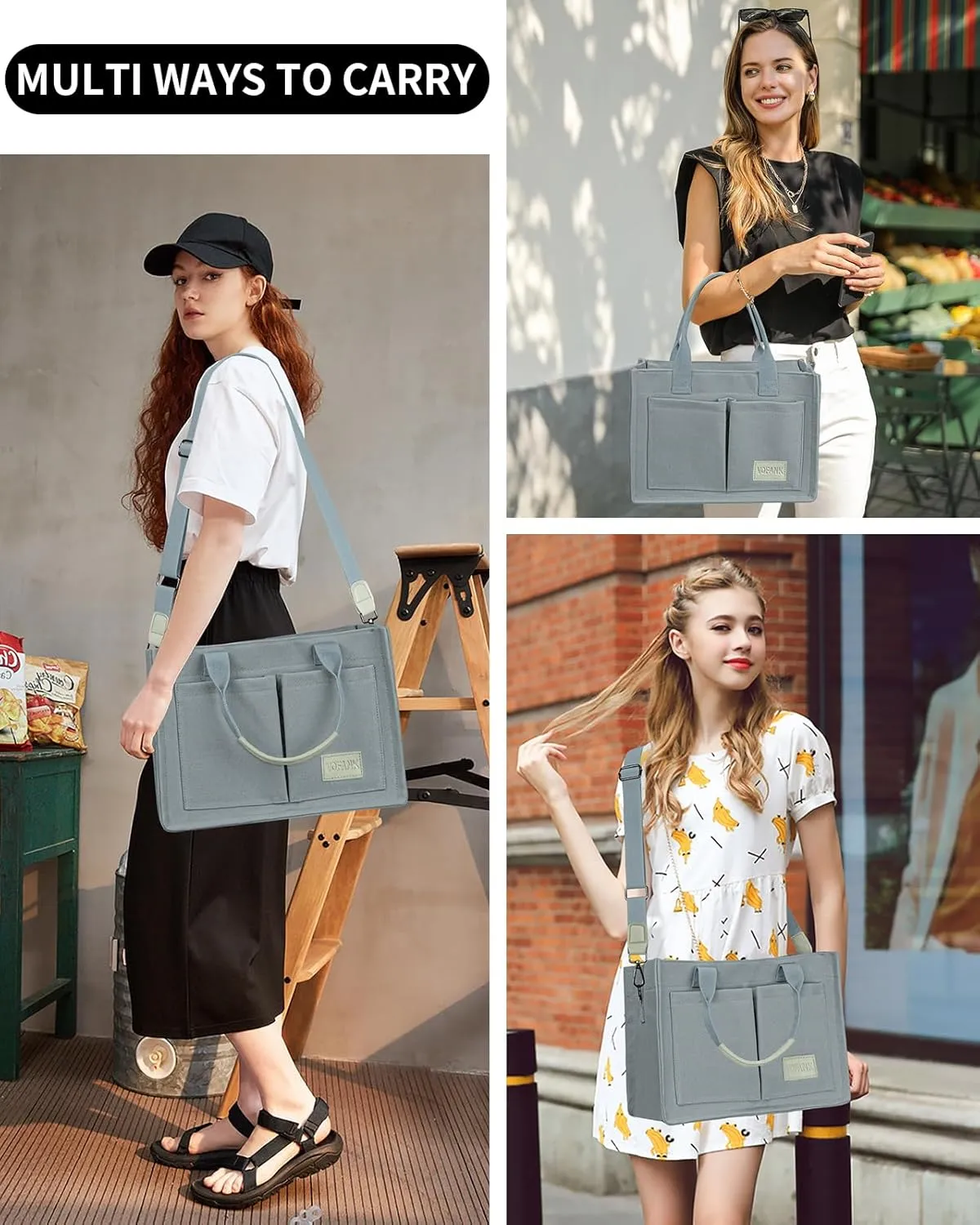 VOFANK Large Canvas Tote Bag for Women - Zipper Work Crossbody Purse Handbag Shoulder Satchel Travel Gym Everyday Bag