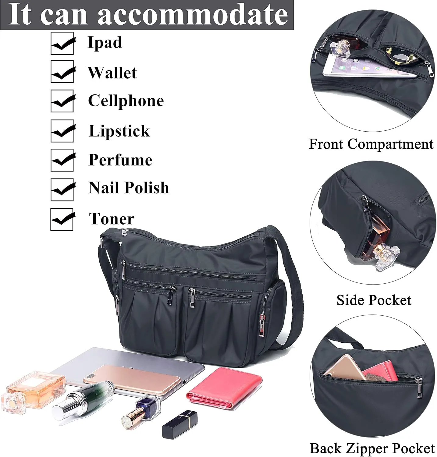VOLGANIK ROCK Crossbody Purses for Women Shoulder Handbags Lightweight Waterproof Nylon Travel Bag Ladies Pocketbooks