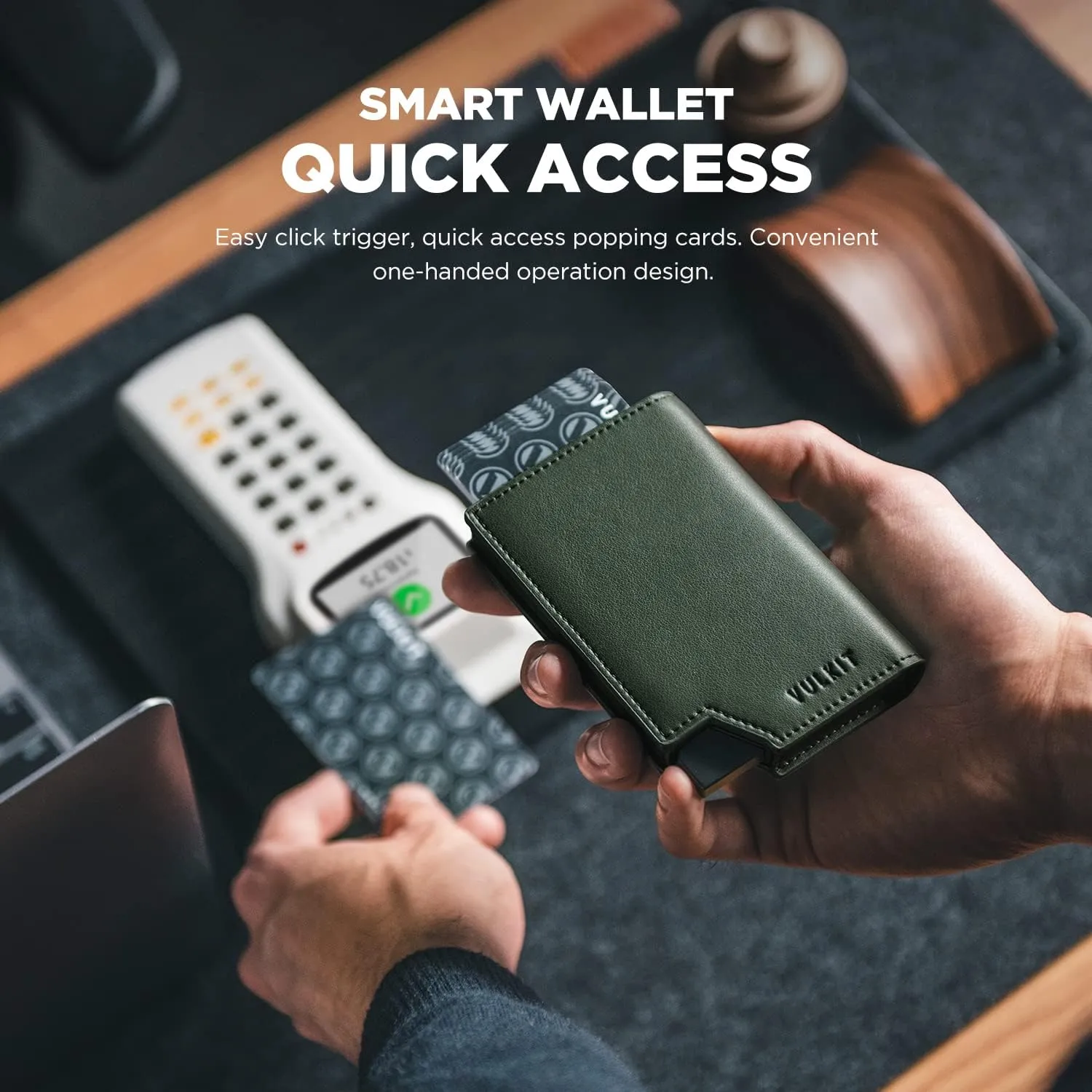 VULKIT Men's Wallet Minimalist Pop Up Card Holder RFID Blocking Magnetic Closure Leather Wallet with ID Window for Cash & Credit Cards Up To 11 Cards