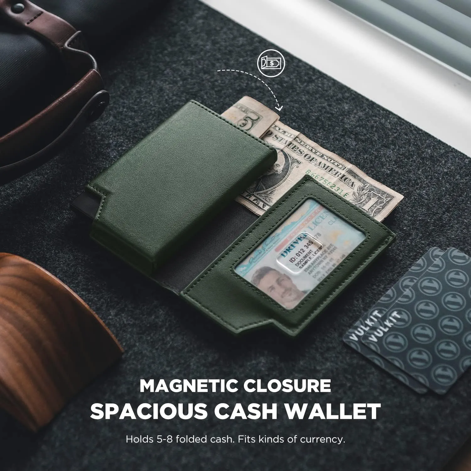 VULKIT Men's Wallet Minimalist Pop Up Card Holder RFID Blocking Magnetic Closure Leather Wallet with ID Window for Cash & Credit Cards Up To 11 Cards