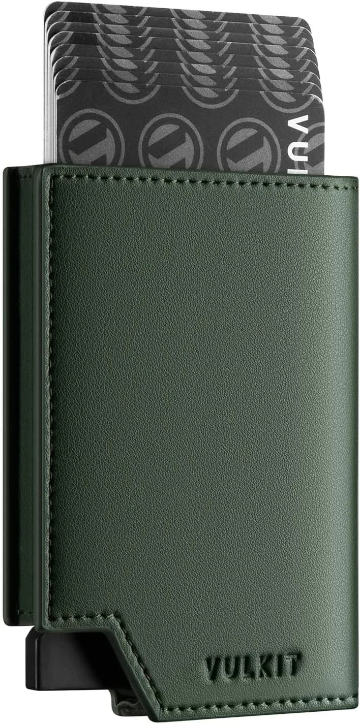 VULKIT Men's Wallet Minimalist Pop Up Card Holder RFID Blocking Magnetic Closure Leather Wallet with ID Window for Cash & Credit Cards Up To 11 Cards