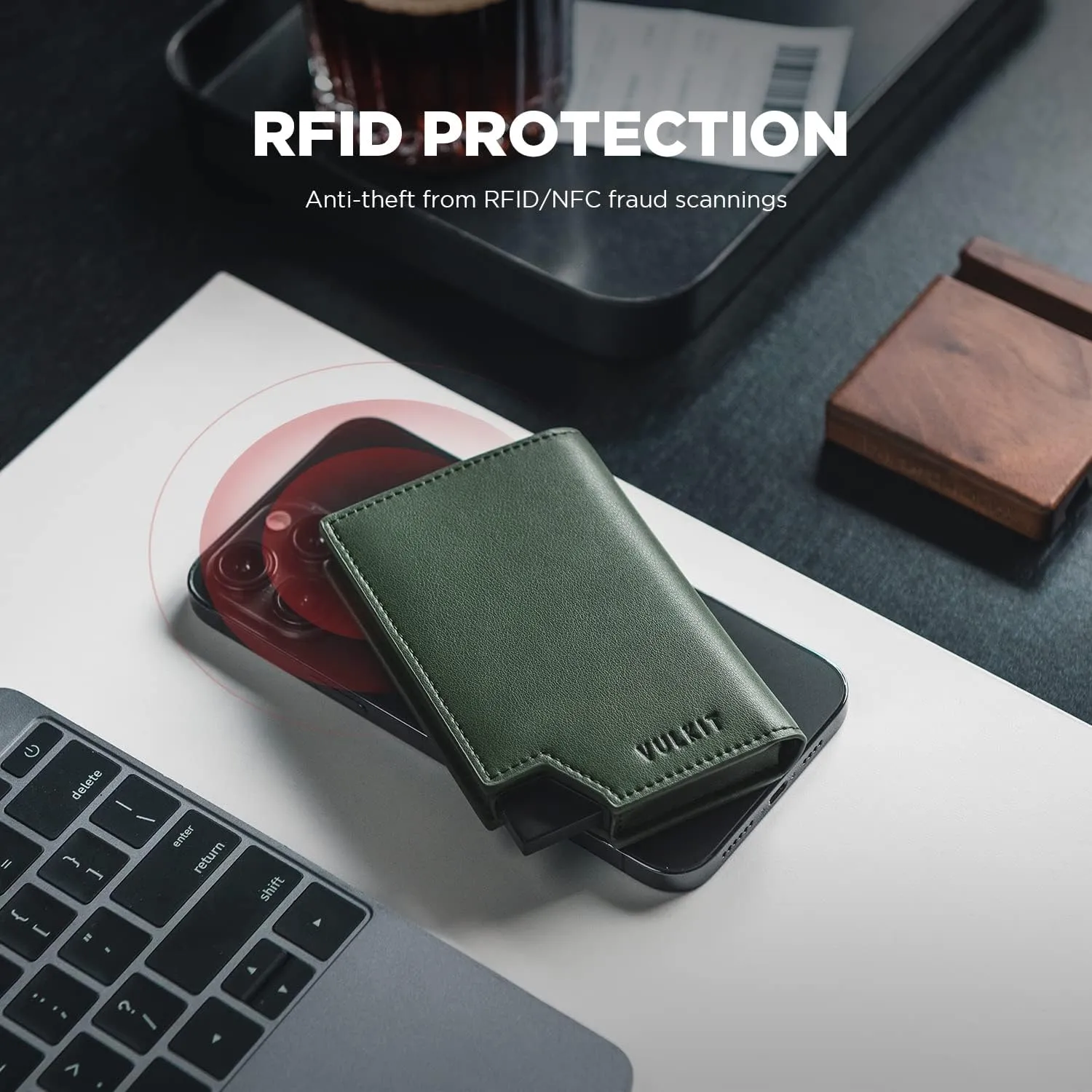 VULKIT Men's Wallet Minimalist Pop Up Card Holder RFID Blocking Magnetic Closure Leather Wallet with ID Window for Cash & Credit Cards Up To 11 Cards