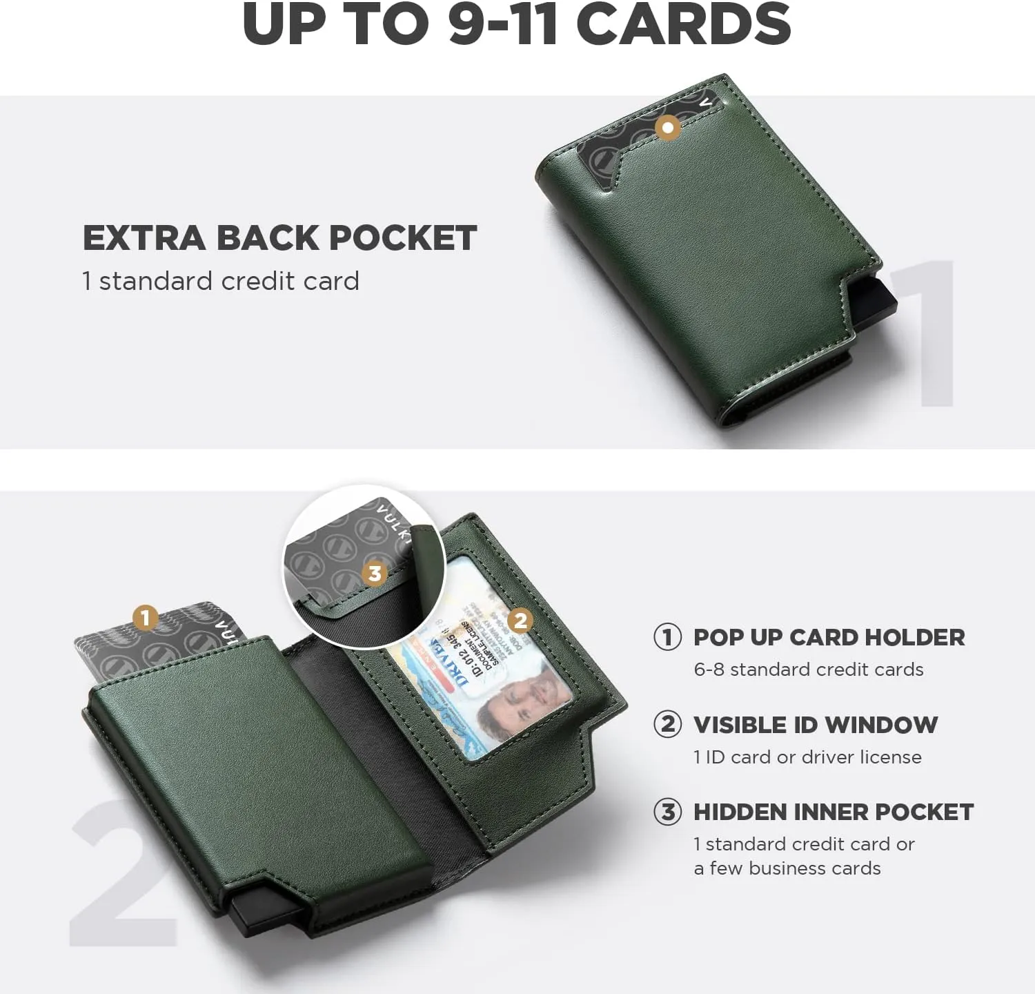 VULKIT Men's Wallet Minimalist Pop Up Card Holder RFID Blocking Magnetic Closure Leather Wallet with ID Window for Cash & Credit Cards Up To 11 Cards