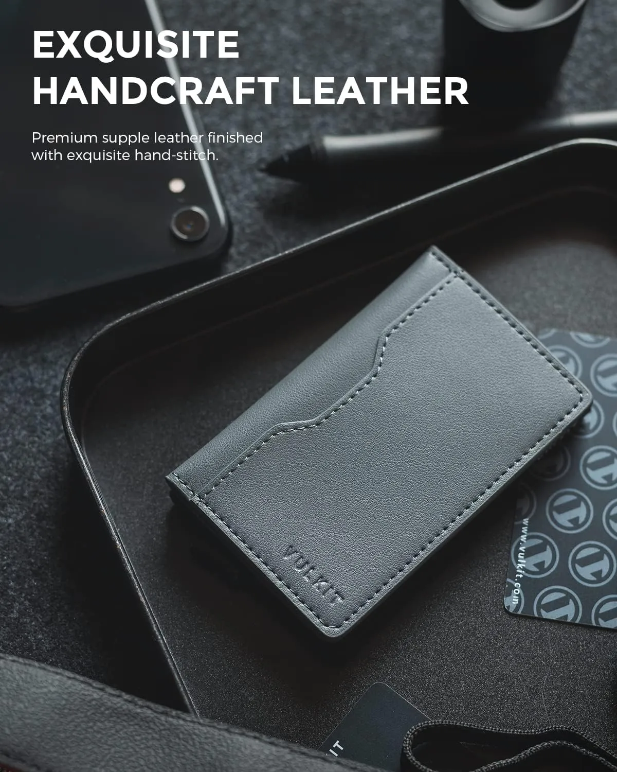 VULKIT Slim Pop up Wallet for Women Minimalist Credit Card Holder with Leather Slots Men's Bifold RFID Blocking Metal Wallets
