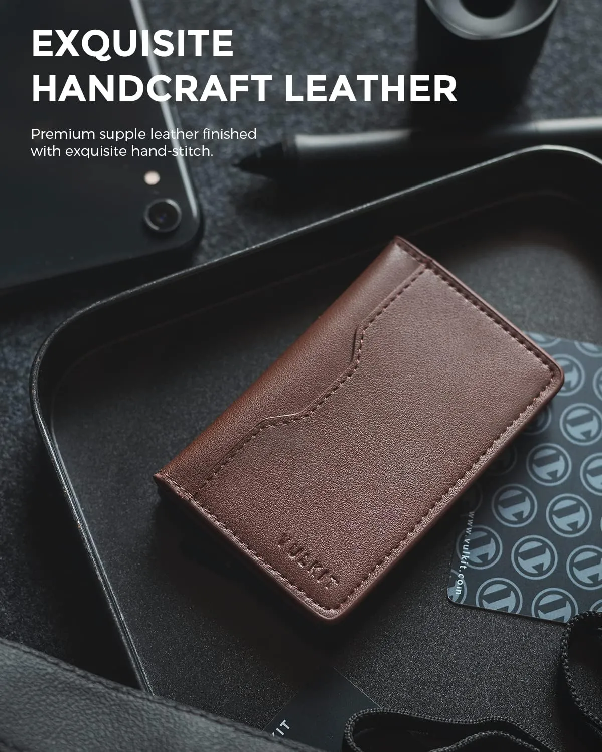 VULKIT Slim Pop up Wallet for Women Minimalist Credit Card Holder with Leather Slots Men's Bifold RFID Blocking Metal Wallets