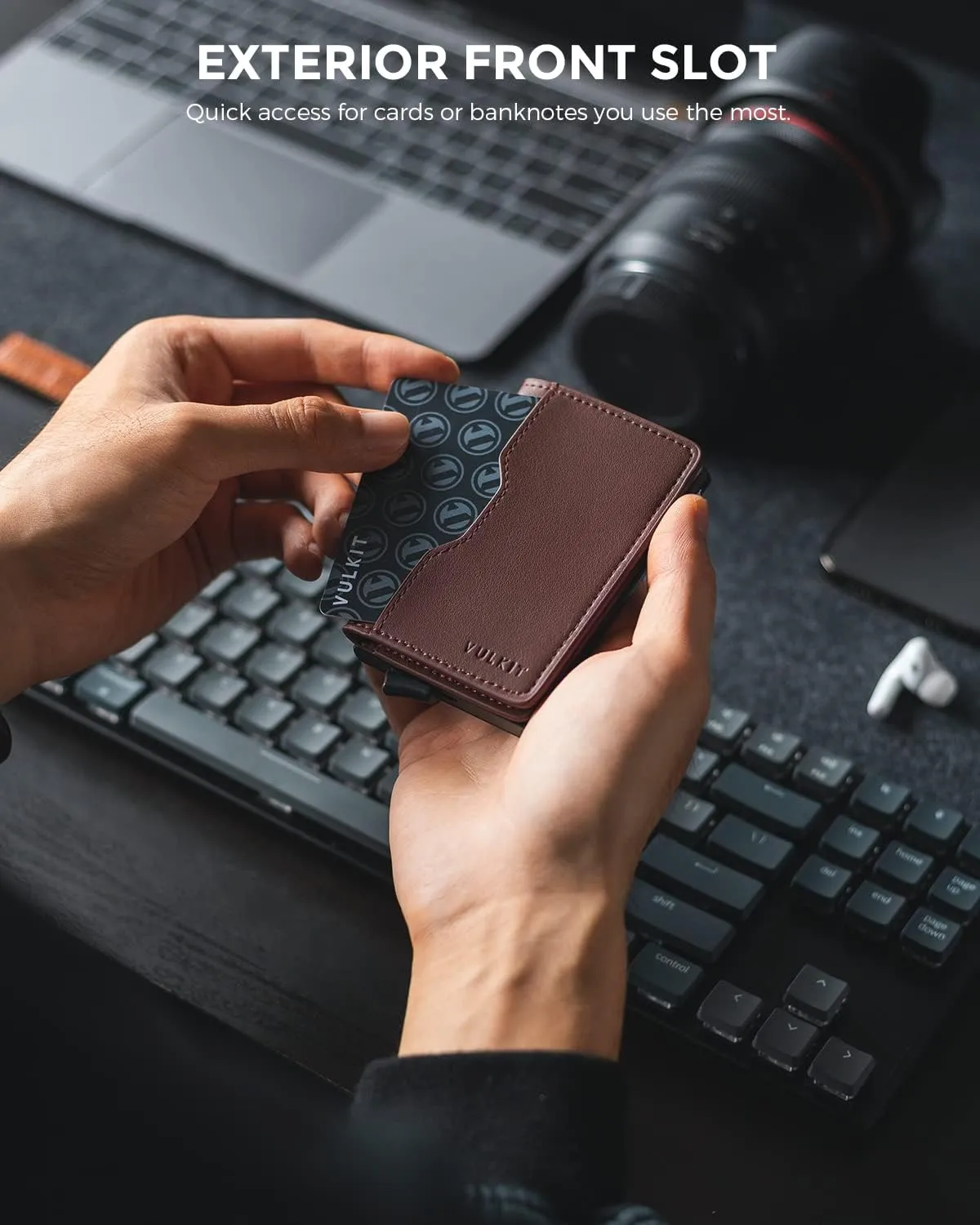 VULKIT Slim Pop up Wallet for Women Minimalist Credit Card Holder with Leather Slots Men's Bifold RFID Blocking Metal Wallets