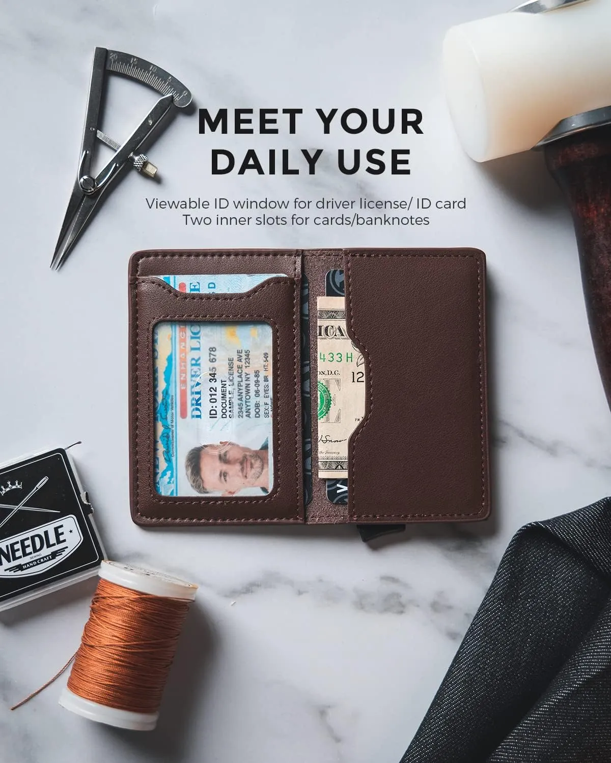 VULKIT Slim Pop up Wallet for Women Minimalist Credit Card Holder with Leather Slots Men's Bifold RFID Blocking Metal Wallets