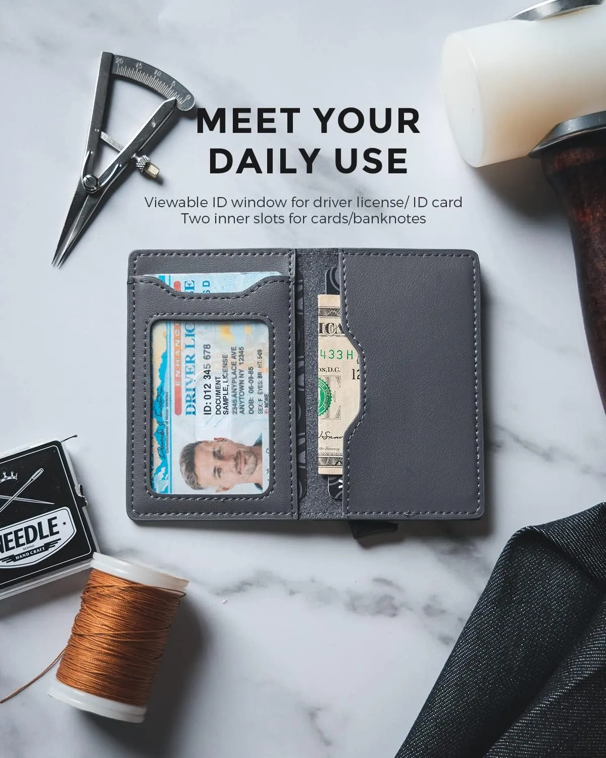 VULKIT Slim Pop up Wallet for Women Minimalist Credit Card Holder with Leather Slots Men's Bifold RFID Blocking Metal Wallets