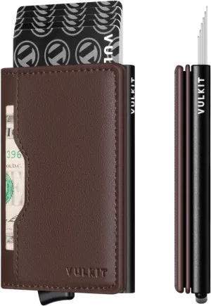 VULKIT Slim Pop up Wallet for Women Minimalist Credit Card Holder with Leather Slots Men's Bifold RFID Blocking Metal Wallets
