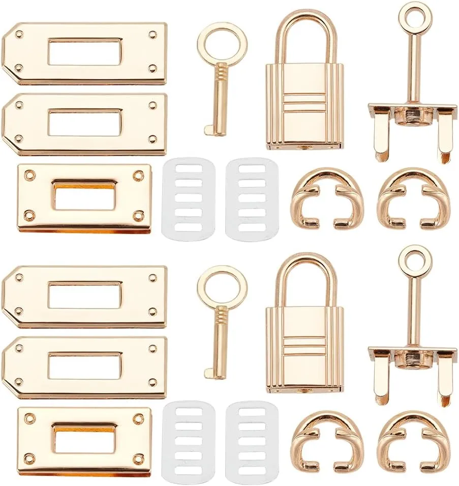 WADORN 20pcs Alloy Bag Lock Clasp Set, Purse Closure Hardware DIY Bag Making Lock Fastener D Ring Chain Connector Accessories for DIY Leather Crafts Shoulder Bag Repair Replacement, 2 Sets