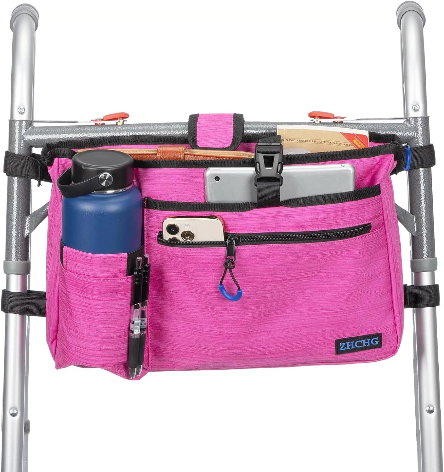 Walker Bag with Cup Holder, Walker Accessories for Seniors Detachable, Walker Basket for Folding Walker, Best Gift- Pink (Not Fit Rollator Walkers)