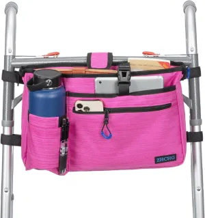 Walker Bag with Cup Holder, Walker Accessories for Seniors Detachable, Walker Basket for Folding Walker, Best Gift- Pink (Not Fit Rollator Walkers)