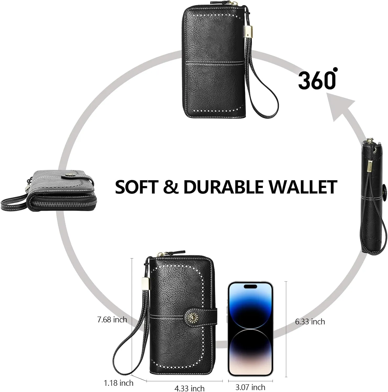 Wallet for Women RFID Blocking Leather Large Capacity Card Holder Ladies Phone Clutch Travel Long Purse Wristlet