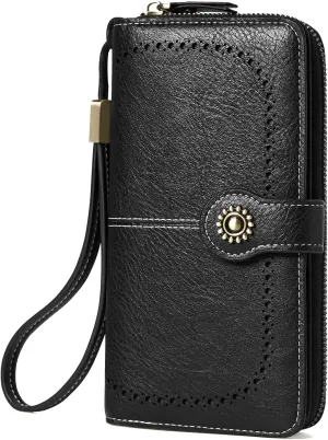 Wallet for Women RFID Blocking Leather Large Capacity Card Holder Ladies Phone Clutch Travel Long Purse Wristlet