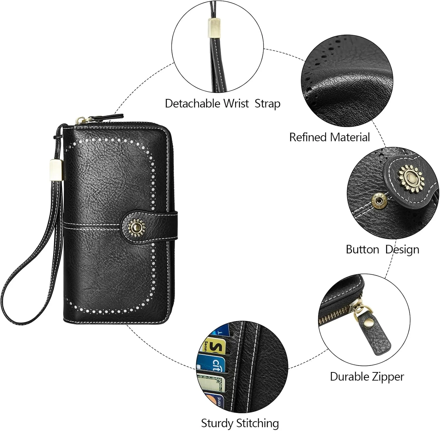 Wallet for Women RFID Blocking Leather Large Capacity Card Holder Ladies Phone Clutch Travel Long Purse Wristlet