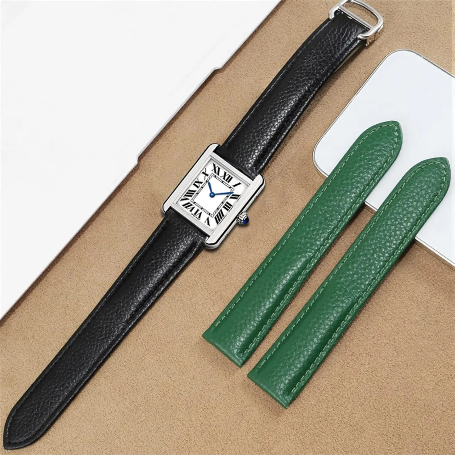 Watch Band For Cartier TANk SOLO Men Lady Deployant Clasp Watch Strap Genuine Leather soft Watch Bracelet Belt 20mm 22mm 23mm