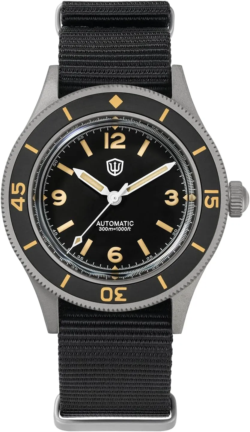 watchdives Dive Watch for Men, Vintage 50-Fathoms NH35/NH38 Automatic Watches 40mm Domed Glass 300m Waterproof Diving Wristwatch with Nylon Watch Strap