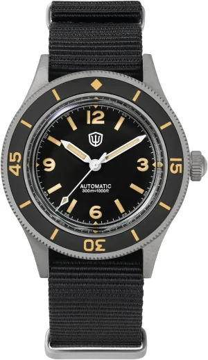 watchdives Dive Watch for Men, Vintage 50-Fathoms NH35/NH38 Automatic Watches 40mm Domed Glass 300m Waterproof Diving Wristwatch with Nylon Watch Strap