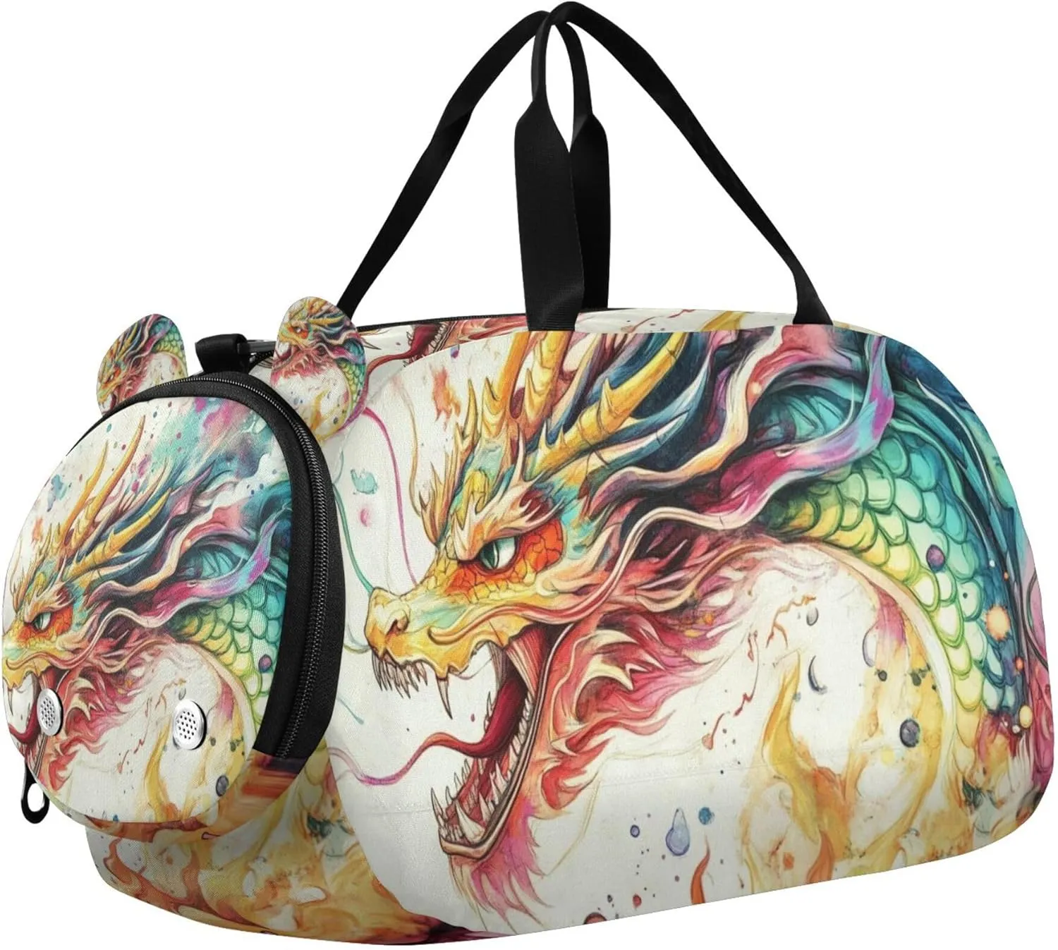 Watercolor Dragon Abstract Sports Duffle Bag for Kids Girls Boys, Gym Bag with Shoe Compartments, Kids Travel Overnight Weekender Shoulder Bag