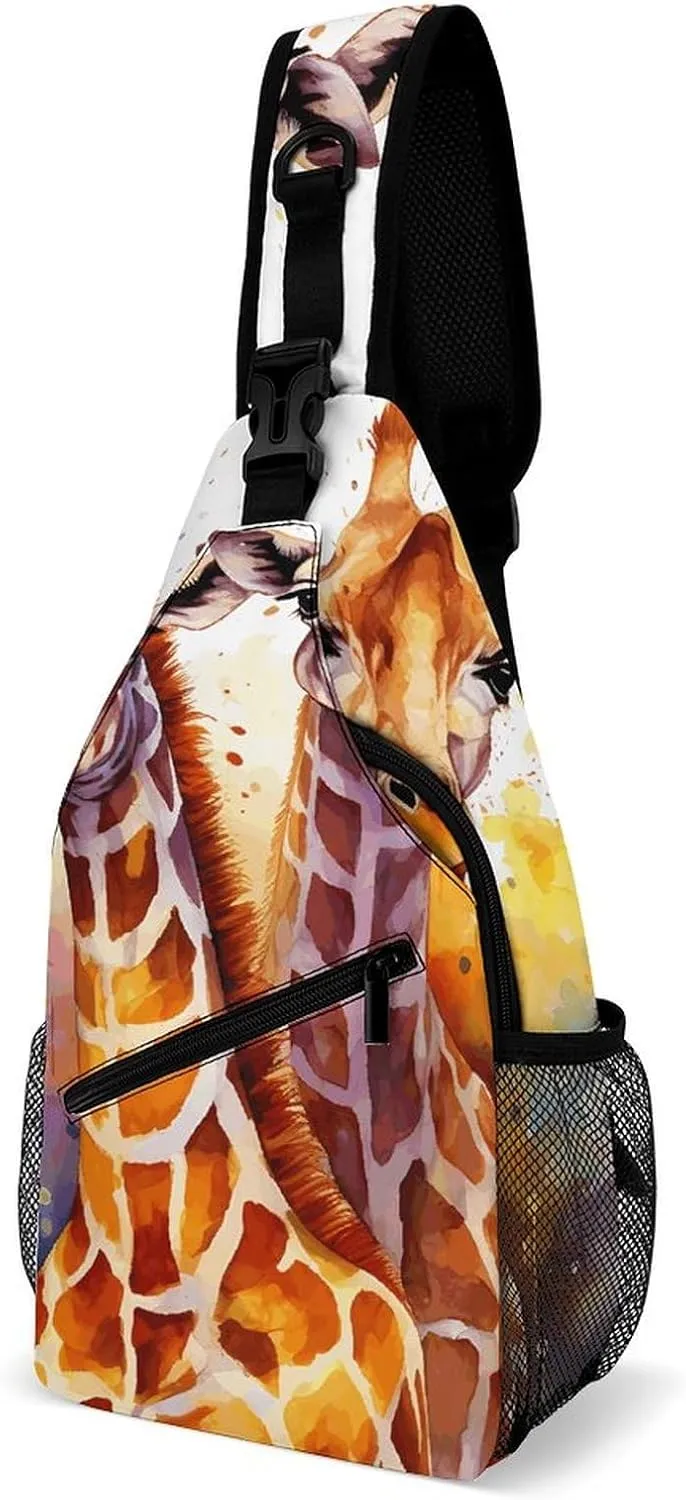 Watercolor Giraffes Crossbody Sling Bag for Women Men Sling Backpack Travel Chest Bag Pack Man Purse Shoulder Bags Daypack for Travel Hiking Cycling