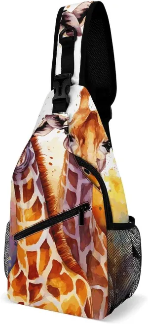 Watercolor Giraffes Crossbody Sling Bag for Women Men Sling Backpack Travel Chest Bag Pack Man Purse Shoulder Bags Daypack for Travel Hiking Cycling