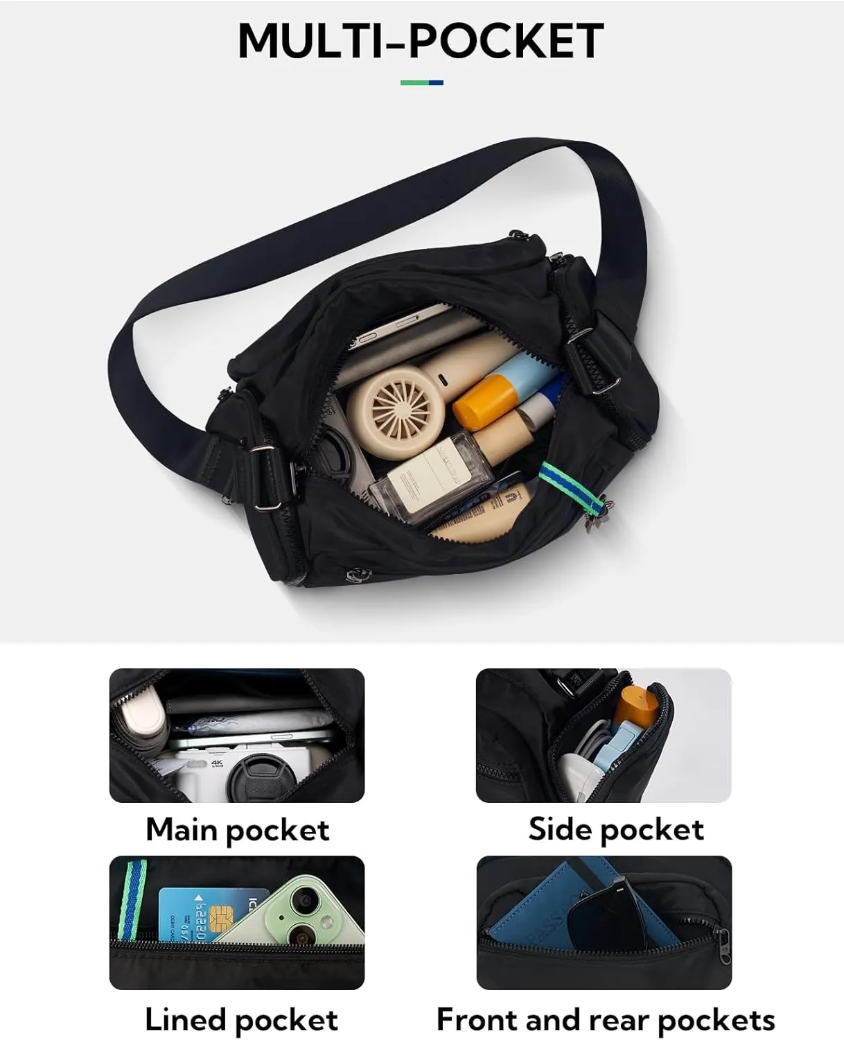 WATERFLY Multiple Pockets Crossbody Bags: 6L Large Nylon Purses 2025 - Travel Shoulder Cross Body Purse for Women Men