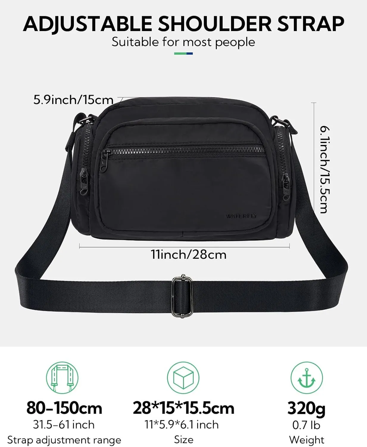 WATERFLY Multiple Pockets Crossbody Bags: 6L Large Nylon Purses 2025 - Travel Shoulder Cross Body Purse for Women Men