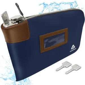 Waterproof Cash Bag with lock and 2 Keys, Money bag with Zipper,Security bags for cash, Durable Money Bank Deposit Bag, Nylon Documents Bag, Petty cash bag,11 x 9 Inch,Blue, set of 2
