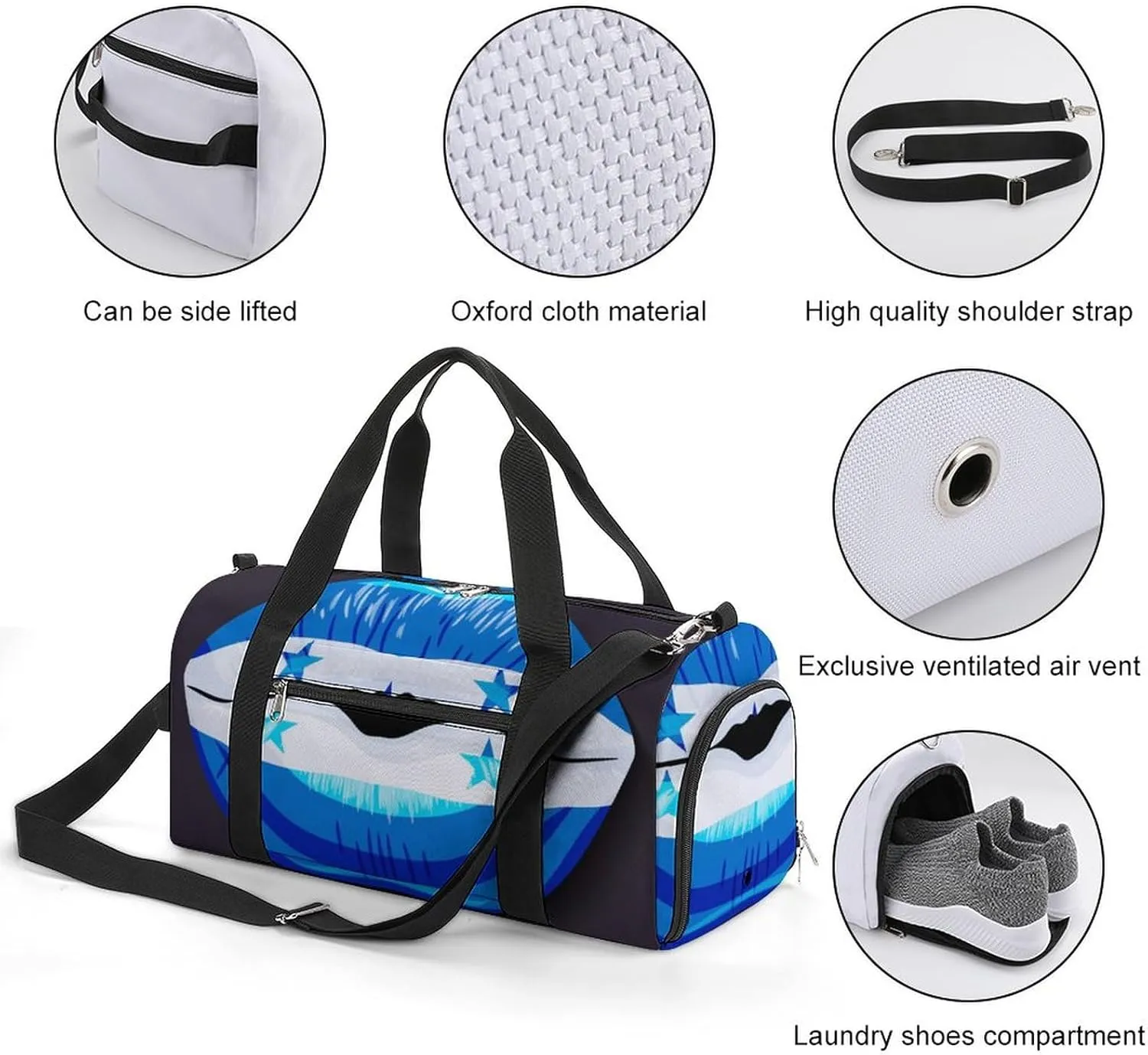 Waterproof Honduras Flag Lips Duffel Bag with Shoe Compartment Lightweight Travel Gym Bag