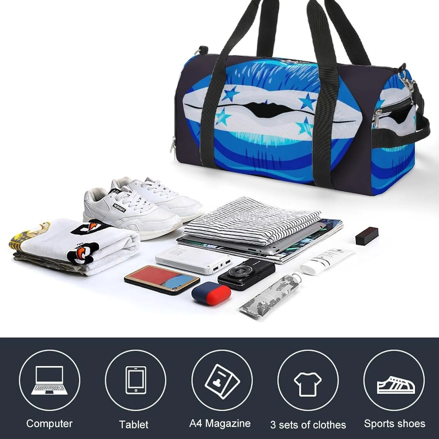 Waterproof Honduras Flag Lips Duffel Bag with Shoe Compartment Lightweight Travel Gym Bag
