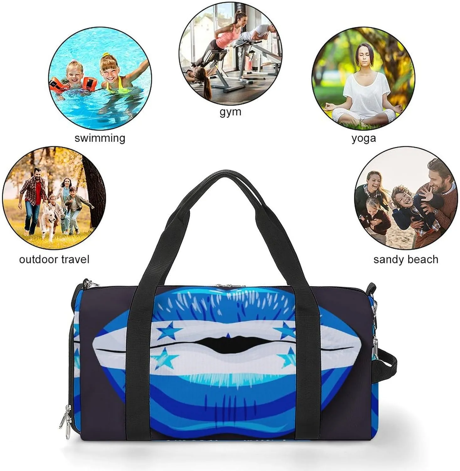 Waterproof Honduras Flag Lips Duffel Bag with Shoe Compartment Lightweight Travel Gym Bag