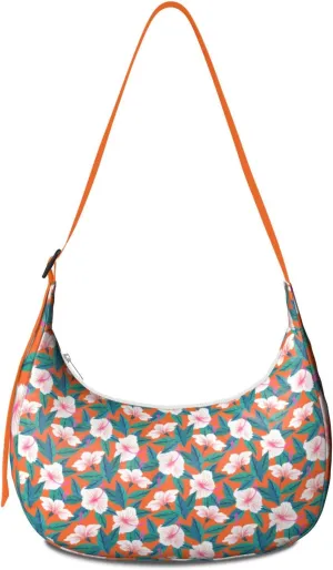 Waterproof Nylon Crescent Shoulder Bag Tropical Leaf Floral Crossbody Bag for Women Travel Sling Bag Adjustable Strap