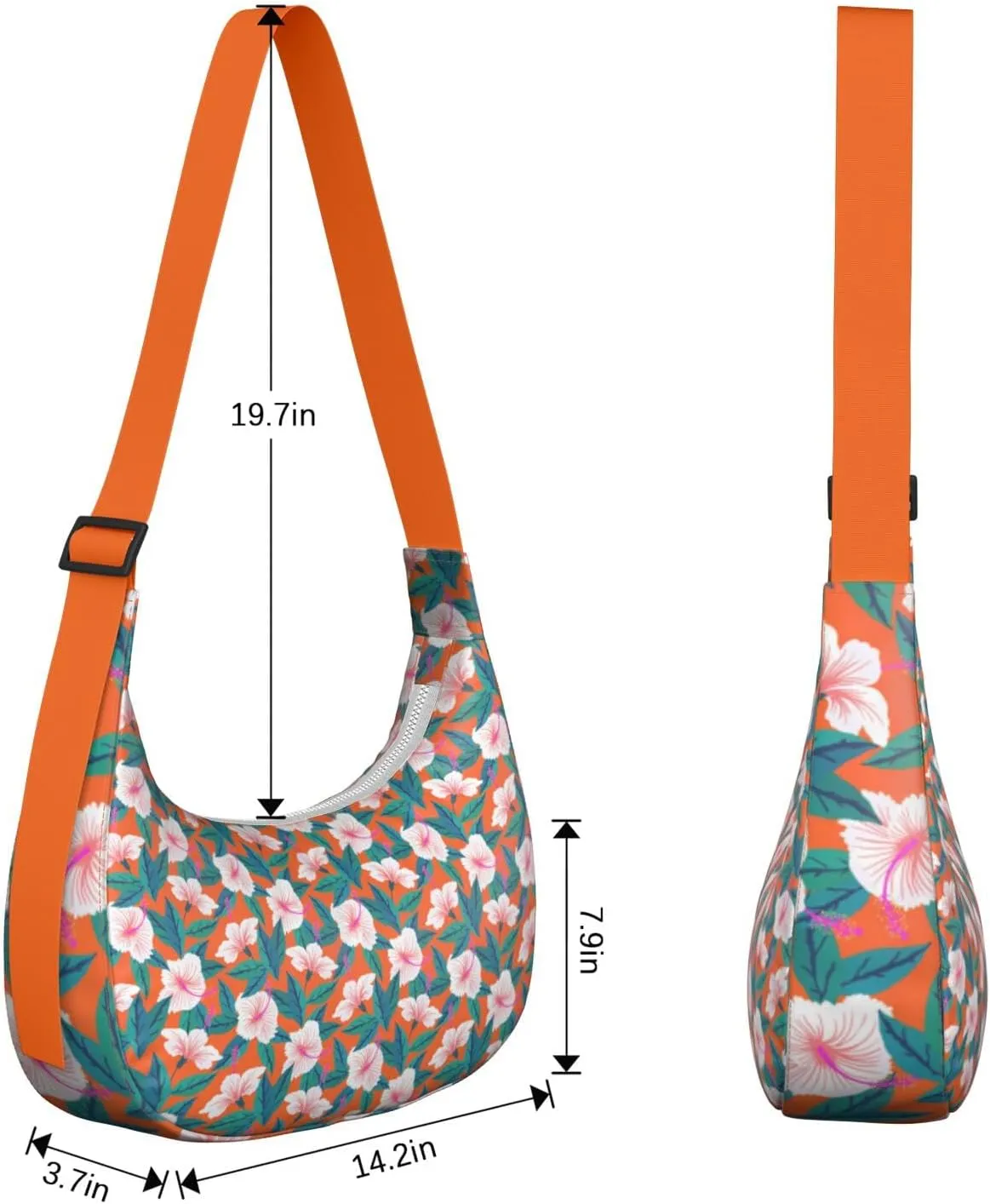 Waterproof Nylon Crescent Shoulder Bag Tropical Leaf Floral Crossbody Bag for Women Travel Sling Bag Adjustable Strap