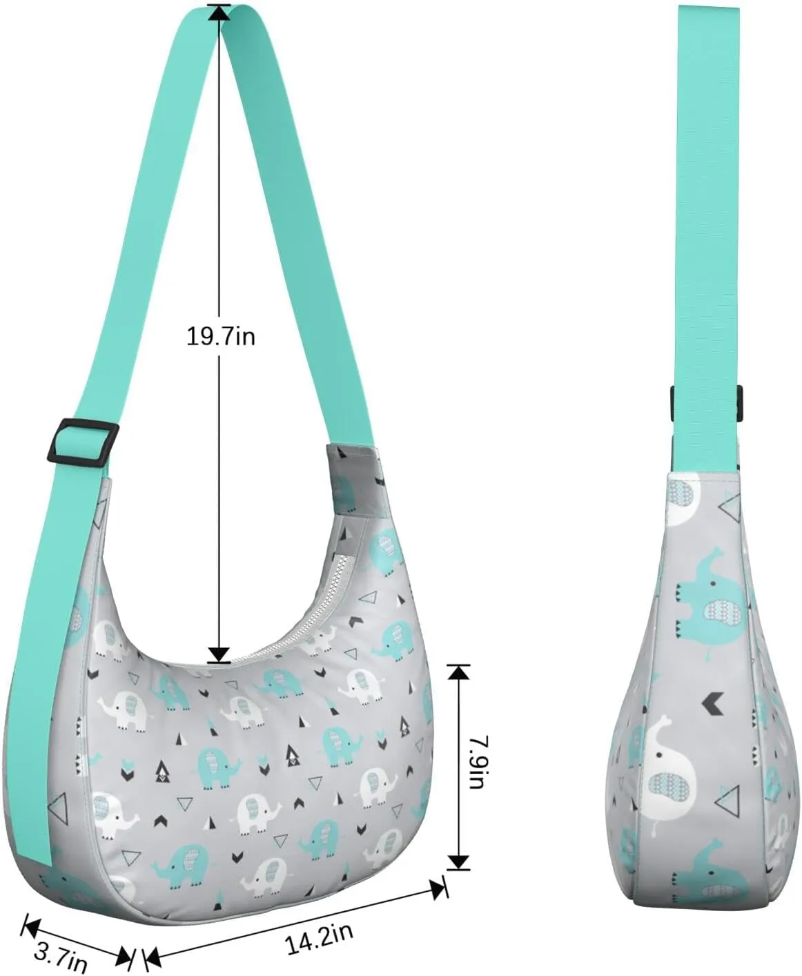 Waterproof Nylon Crescent Sling Crossbody Bag Casual Boho Elephant Shoulder Bag with Adjustable Strap for Work Travel