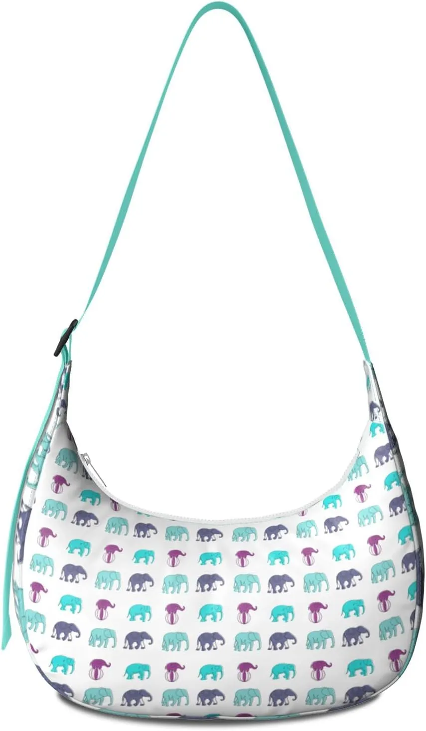 Waterproof Nylon Crescent Sling Crossbody Bag Casual Boho Elephant Shoulder Bag with Adjustable Strap for Work Travel