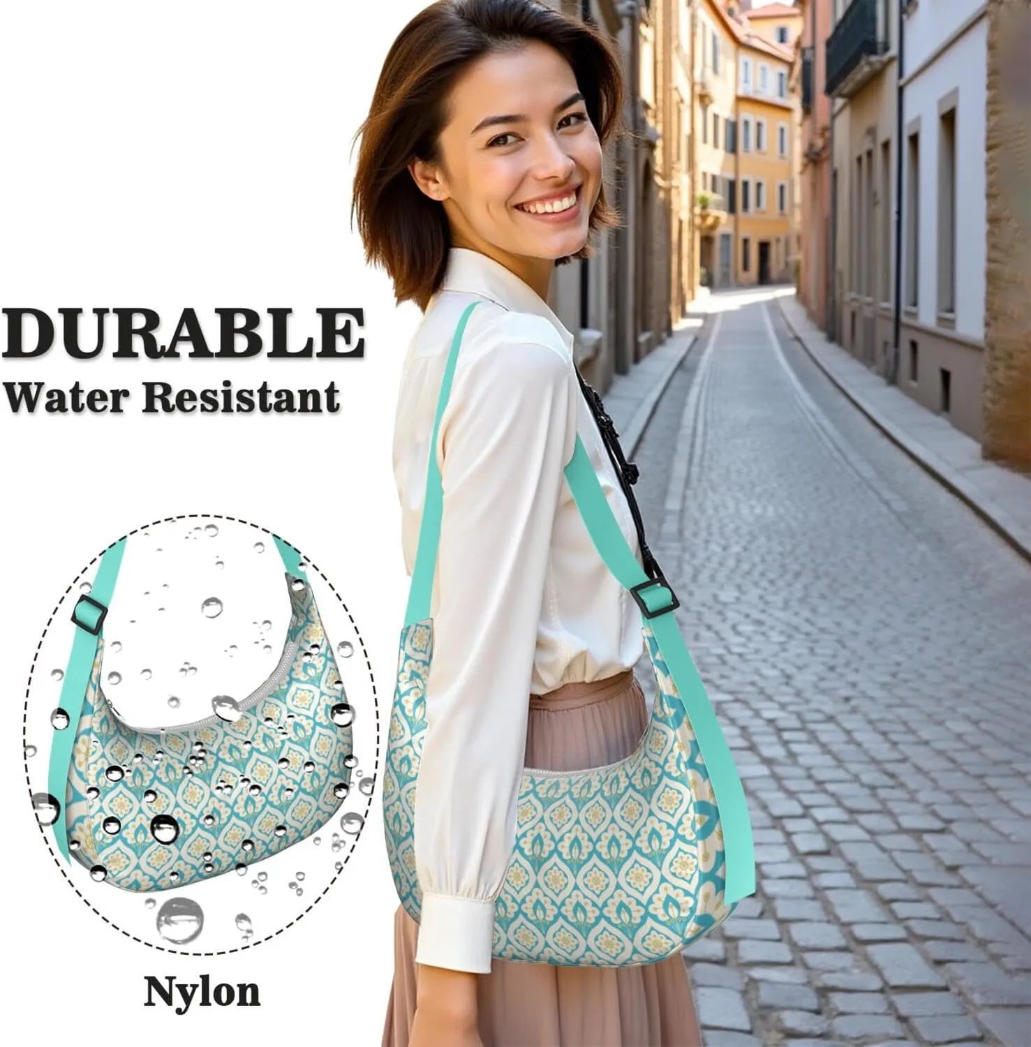 Waterproof Nylon Geometric Crescent Shoulder Bag Crossbody Bag for Women Travel Sling Bag Adjustable Strap for Daily Travel