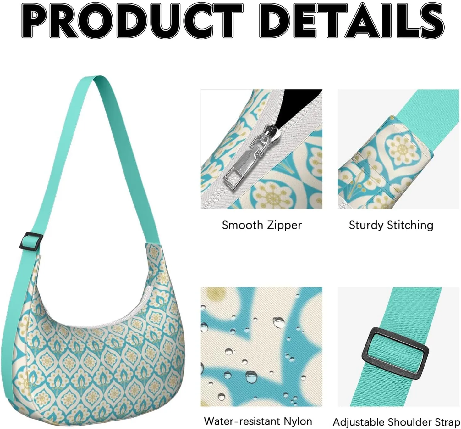 Waterproof Nylon Geometric Crescent Shoulder Bag Crossbody Bag for Women Travel Sling Bag Adjustable Strap for Daily Travel