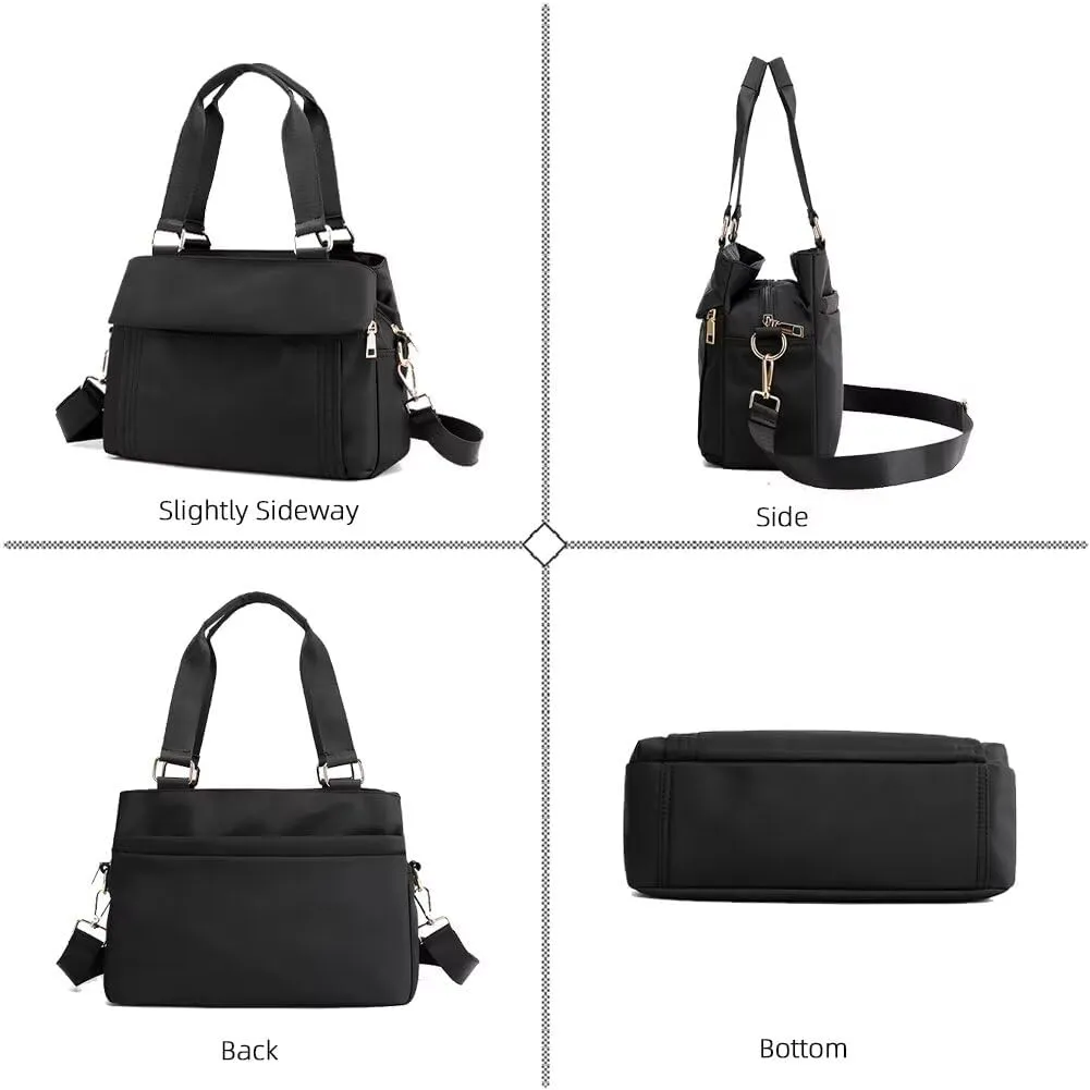Waterproof Nylon Handbag for Women Multi-pocket Tote Purse Casual Shoulder Bag Roomy Crossbody Bag Top Handle Satchel