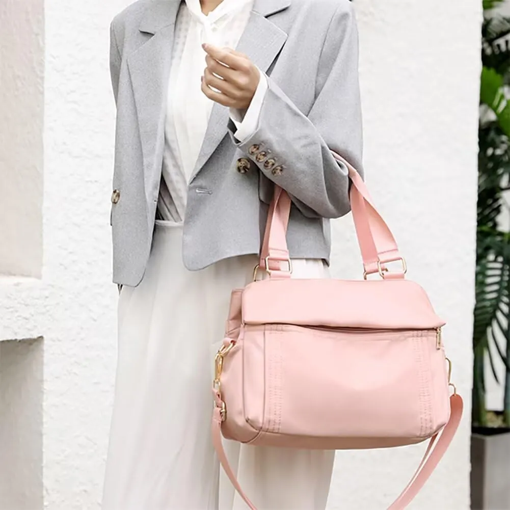 Waterproof Nylon Handbag for Women Multi-pocket Tote Purse Casual Shoulder Bag Roomy Crossbody Bag Top Handle Satchel