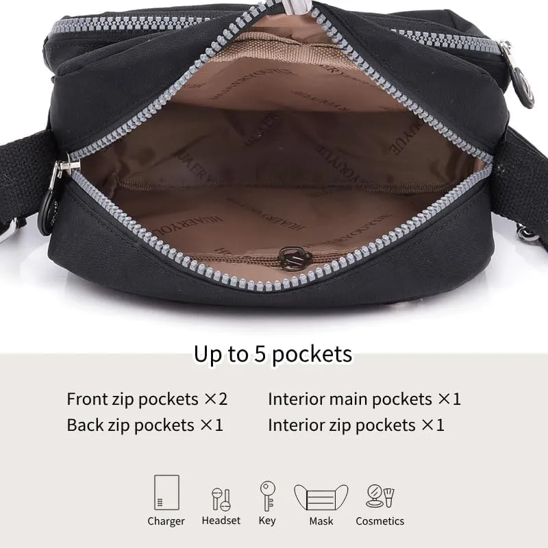 Waterproof Nylon Small Womens Crossbody Bag Purse with Adjustable Shoulder Strap Mulit-Pockets
