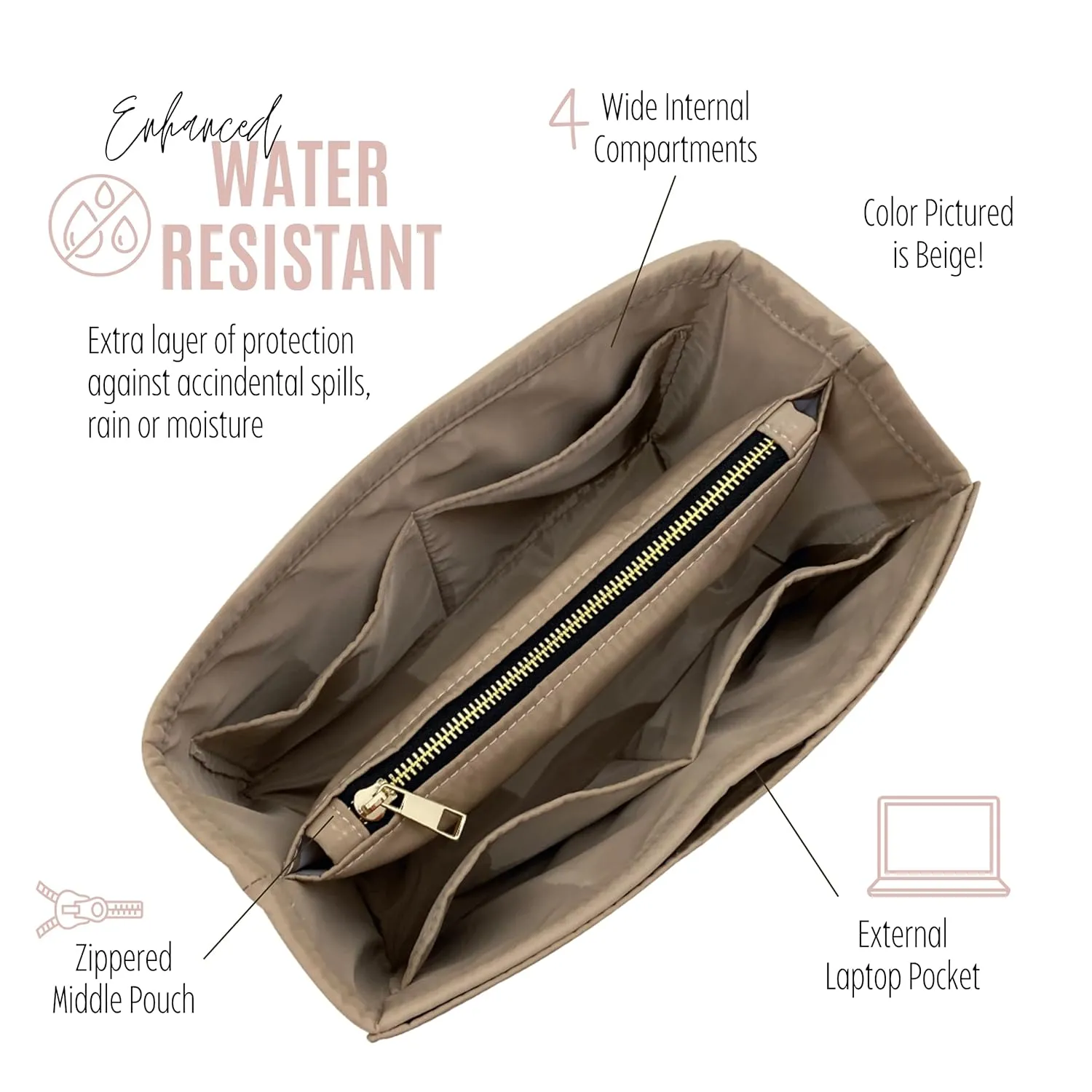 Waterproof Nylon Speedy 25 Purse Organizer, Lv Speedy 30 Purse Organizer and Shaper, Speedy 20 Organizer Insert Nylon, Handmade Snug Sturdy Gold Zipper (For Speedy 30, Black)