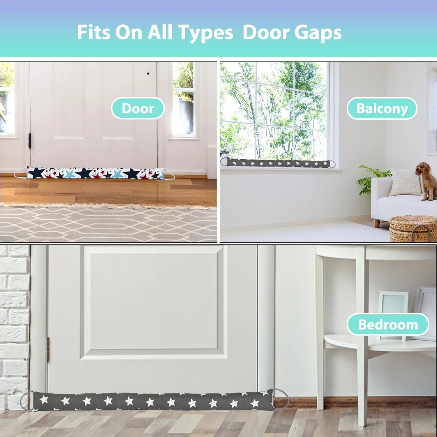 Weighted Door Draft Stopper, 2 Pack 36 Inch Under Door Blocker, Bottom of Door Window Air Noise Light Gap Filler, Saving Energy Cartoon Print Canvas Cotton 2.5Lb