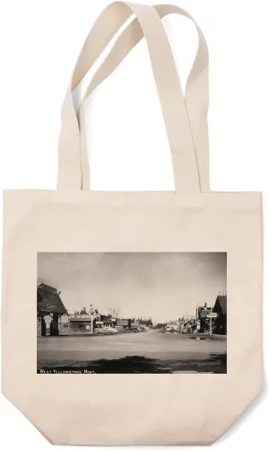 West Yellowstone, Montana, Street Scene with Texaco Station Photograph (100% Cotton Canvas Reusable Tote Bag)